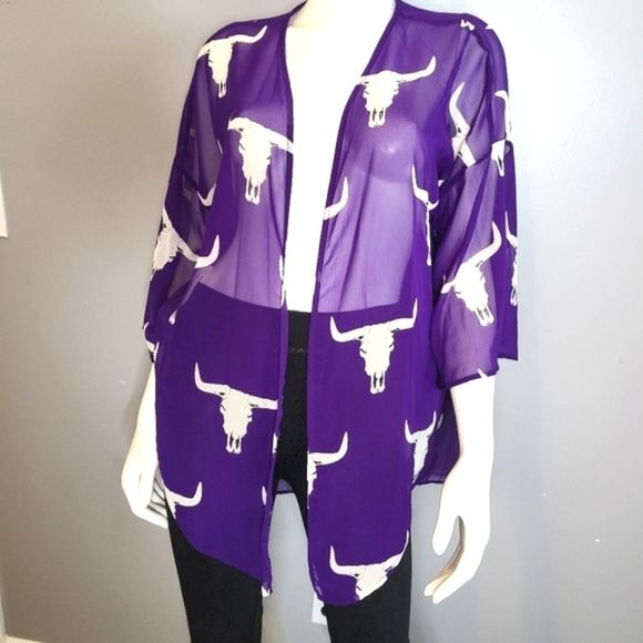 Peach Love California Steer Cow Caftan sz Medium - Picture 2 of 9